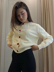 Aiertu - Heart Button Knit Cardigan For Women Autumn Fashion Loose Casual Long Sleeve Sweater Femme Winter Solid Knitwear Sweater Aiertu