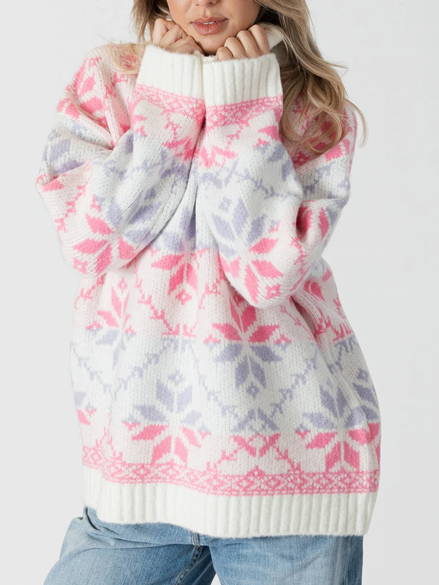 Aiertu - Women Cute Turtleneck Sweaters Casual Snowflake Print Comfy Warm Long Sleeve Pullover Basic Knitwear for Fall Streetwear Aiertu