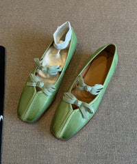 Aiertu Fine Bow Splicing Comfy Flats Green Sheepskin Aiertu