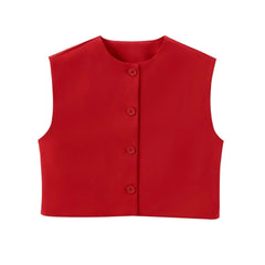 Aiertu - Summer Solid Color Tank Tops Women 2026 New O Neck Sleeveless Cropped Tops Elegant Fashion Single Breasted Vest Tops Clothing Aiertu