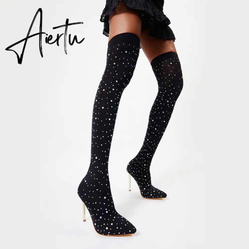 FIT Women Rhinestone Over-The-Knee Sock Boots mysite