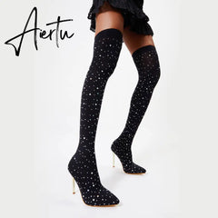 FIT Women Rhinestone Over-The-Knee Sock Boots mysite