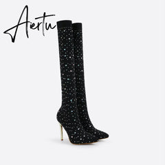 FIT Women Rhinestone Over-The-Knee Sock Boots mysite