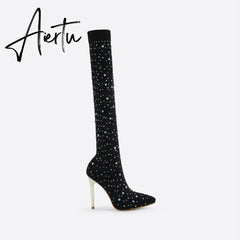 FIT Women Rhinestone Over-The-Knee Sock Boots mysite