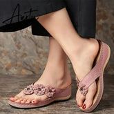 Flip Flop Sandals for Women Summer PU Flower Light Soft Soles Wedge Slippers Women Flat Slides Shoes for Beach Big Size 46 Aiertu