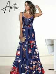 Floral Print Mermaid Dress Women Tunic Long Beach Cover Up Maxi Beach Wear Pareos De Playa Mujer Women Elegant Party Dress Aiertu