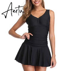 Floral Printed Women Swimdress Swimsuit V-neck Spaghetti Strap Padded With Shorts Boho Swimdress Beach Dress Woman Swimwear Aiertu
