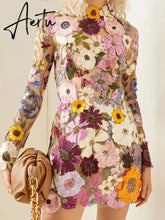 Flower Embroidery Women's Dress Sexy Hip Package Long Sleeve Bodycon Female Dresses Spring Summer Elegant Mini Vestidos Aiertu