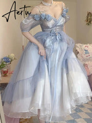 Flower Wedding Lolita Dress Light Gradient Blue Rose Fairy Princess Kawaii Sweet Elegant Lolitas Tea Party Dresses Victorian Aiertu