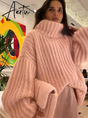 Fluffy Turtleneck Women Sweater Tops Knitted Casual Warm Fashion Sweaters Female Lady Soft Long Sleeve Pullover Streetwear Aiertu