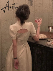 Formal Dress Women Elegant Chinese Summer Puff Sleeve Evening Party Vestido Vintage Female Clothes Sexy Backless Dresses Aiertu