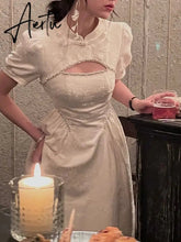 Formal Dress Women Elegant Chinese Summer Puff Sleeve Evening Party Vestido Vintage Female Clothes Sexy Backless Dresses Aiertu
