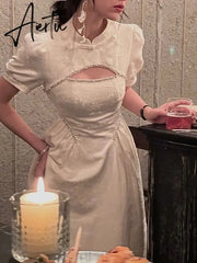 Formal Dress Women Elegant Chinese Summer Puff Sleeve Evening Party Vestido Vintage Female Clothes Sexy Backless Dresses Aiertu