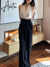 French Elegant Jumpsuits Women Casual Sleeveless Black and White Crop Tops + Loose Pants Office Lady Korean Clothing Summer Aiertu