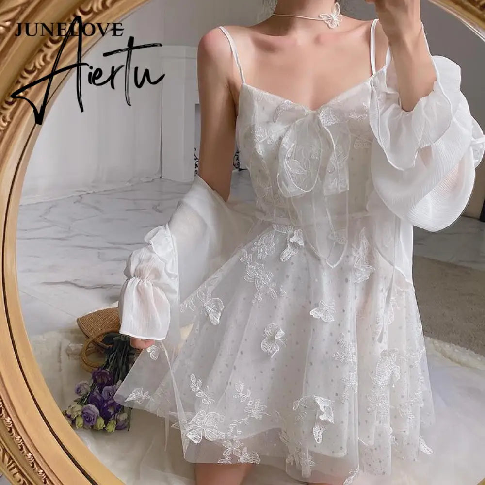 French Fairy Dress Women Elegant Sleeveless Chiffon Mini Dress Casual Floral Print Korean Kawaii Summer Dress Women Aiertu