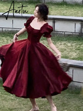 French Vintage Burgundy Evening Party Dress Women Summer Elegant Romantic Prom Vestidos Korean A-line Graduation Dresses Aiertu