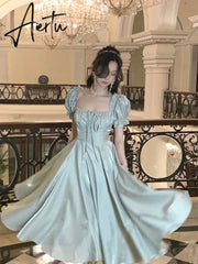 French Vintage Burgundy Evening Party Dress Women Summer Elegant Romantic Prom Vestidos Korean A-line Graduation Dresses Aiertu