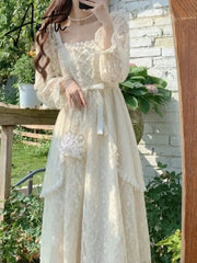 French Vintage Dress Women Summer Long Sleeve Elegant Party Midi Dress Female Casual Retro One Piece Dress Korean Casual Aiertu