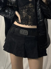 Goth Denim Cargo Skirts With Shorts Streetwear Women Fashion Summer Low Rise A-Line Pleated Skirts Y2k Aesthetic Outfits Aiertu