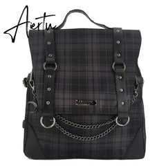 Gothic Punk Rock Plaid Backpack Korea Y2k Chain Aesthetic Niche Sac A Dos Mochilas School Backpack for Teenage Students Aiertu