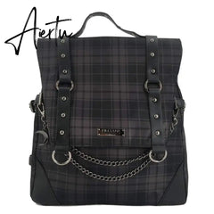 Gothic Punk Rock Plaid Backpack Korea Y2k Chain Aesthetic Niche Sac A Dos Mochilas School Backpack for Teenage Students Aiertu