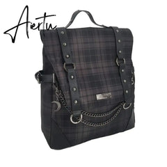 Gothic Punk Rock Plaid Backpack Korea Y2k Chain Aesthetic Niche Sac A Dos Mochilas School Backpack for Teenage Students Aiertu