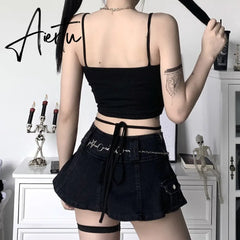 Gothic Women's Print Suspender Sleeveless Square Neck Slim Crop Top Sexy Halter Bottoming Shirt Girls Party Wear Aiertu