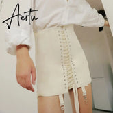 Gothic Y2K Vintage Mini Skirt Women Punk Patchwork Summer High Waist Skirt Bodycon Eyelet Lace Up Aesthetic Sexy Skirts Aiertu