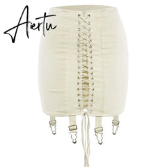 Gothic Y2K Vintage Mini Skirt Women Punk Patchwork Summer High Waist Skirt Bodycon Eyelet Lace Up Aesthetic Sexy Skirts Aiertu