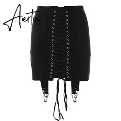 Gothic Y2K Vintage Mini Skirt Women Punk Patchwork Summer High Waist Skirt Bodycon Eyelet Lace Up Aesthetic Sexy Skirts Aiertu