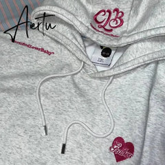 Grey Plush Women Sweatshirt Hoodie Vintage Letter Embroidery Long Sleeve Korean Fashion Casual Y2K Style Autumn Female Tops Aiertu