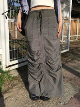 Grunge Drawstring Long Skirt y2k Streetwear Stitched Tie Up Loose Cargo Skirts for Women Harajuku Outfits Korean Fashion Aiertu
