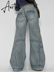 Grunge Retro Baggy Jeans Y2k Streetwear Low Rise Stitched Wide Leg Denim Cargo Pants Basic Mom Jean Casual Women Outfits Aiertu
