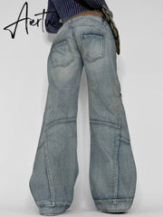 Grunge Retro Baggy Jeans Y2k Streetwear Low Rise Stitched Wide Leg Denim Cargo Pants Basic Mom Jean Casual Women Outfits Aiertu