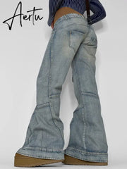 Grunge Retro Baggy Jeans Y2k Streetwear Low Rise Stitched Wide Leg Denim Cargo Pants Basic Mom Jean Casual Women Outfits Aiertu