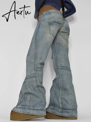 Grunge Retro Baggy Jeans Y2k Streetwear Low Rise Stitched Wide Leg Denim Cargo Pants Basic Mom Jean Casual Women Outfits Aiertu