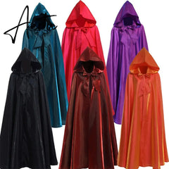 Halloween Party Cosplay Woman Men Adult Long Hero Witchcraft Witchcraft Robe Hood Cloak Cosplay Satin Red Medieval Cloak Aiertu