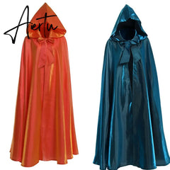 Halloween Party Cosplay Woman Men Adult Long Hero Witchcraft Witchcraft Robe Hood Cloak Cosplay Satin Red Medieval Cloak Aiertu