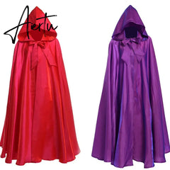 Halloween Party Cosplay Woman Men Adult Long Hero Witchcraft Witchcraft Robe Hood Cloak Cosplay Satin Red Medieval Cloak Aiertu