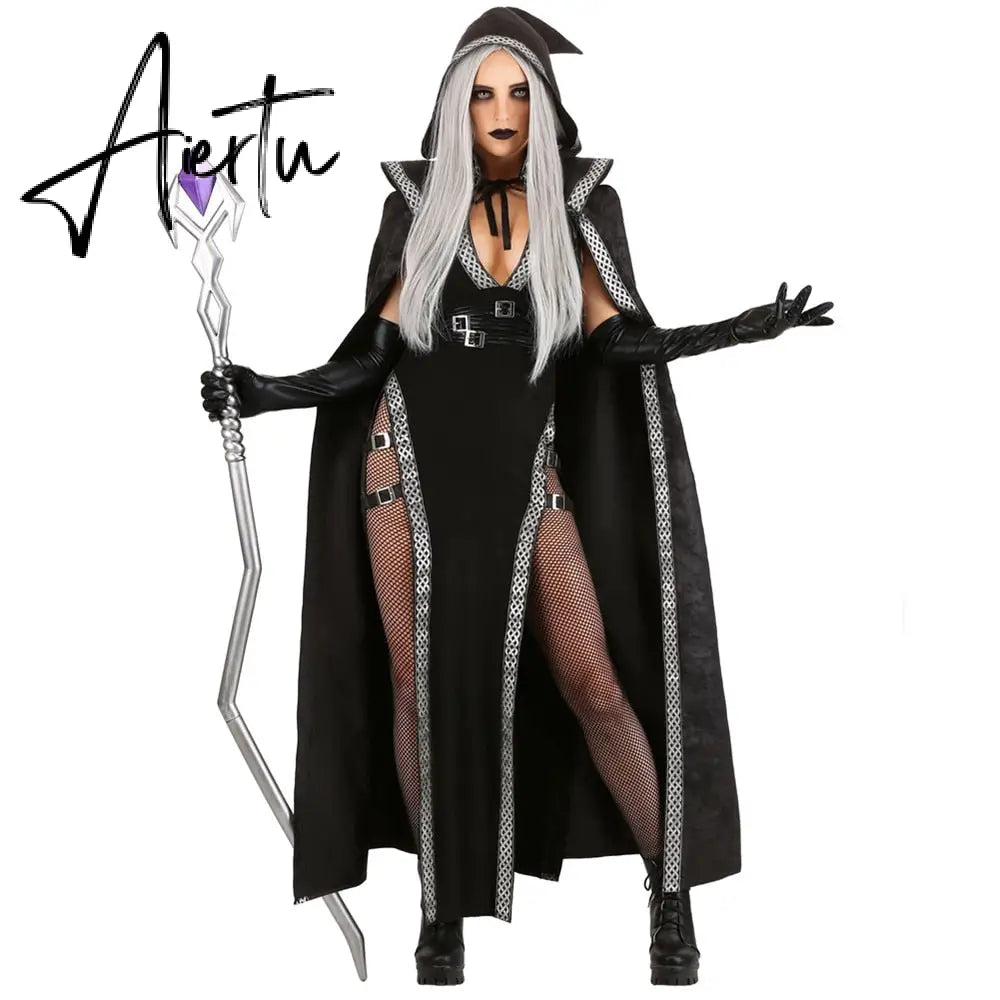 Halloween Witch Vampire Costumes for Women Adult Medieval Sorcerer Carnival Party Performance Drama Masquerade Clothing Aiertu