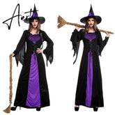 Halloween Witch Vampire Costumes for Women Adult Scary Purple Carnival Party Performance Drama Masquerade Clothing with Hat Aiertu