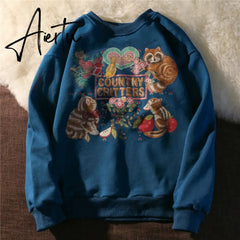 Harajuku Animal Cat Fun Print Sweatshirts Hoddies for Teens Girls Fashion Clothes Autumn New Streetwear Womens Winter Tops Aiertu