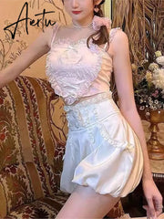 Harajuku Kawaii Bustier Tank Top Women Pink Lolita Corset Indie Aesthetic Alternative Korean Fashion Casual Clothes Aiertu