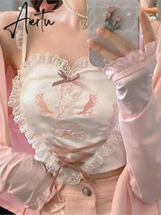 Harajuku Kawaii Bustier Tank Top Women Pink Lolita Corset Indie Aesthetic Alternative Korean Fashion Casual Clothes Aiertu
