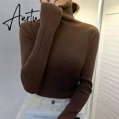 Harajuku Pullover Turtleneck Sweater Women Fall Soft Knit Sweater Slim Elastic Korean Simple Basic Cheap Jumper Solid Tops Aiertu