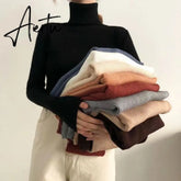 Harajuku Pullover Turtleneck Sweater Women Fall Soft Knit Sweater Slim Elastic Korean Simple Basic Cheap Jumper Solid Tops Aiertu
