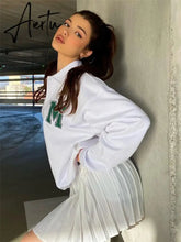 Harajuku White Oversized Sweatshirt Women Korean Fashion Button Turn-down Collar Pullovers Loose Cute Top Clothes Iamhotty Aiertu