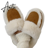 Hausschuhe Winter Shoes for Women Faux Fur Sherpa Slippers Indoor Home House Shoes Keep Warm Non-slip Short Plush Couple Shoes Aiertu