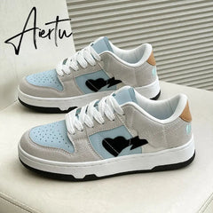 Heart Dunks New Type Slate Shoes Haze Blue Trend Love Pattern Breathable Student Casual Sneakers Female Men Aiertu