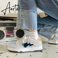 Heart Dunks New Type Slate Shoes Haze Blue Trend Love Pattern Breathable Student Casual Sneakers Female Men Aiertu
